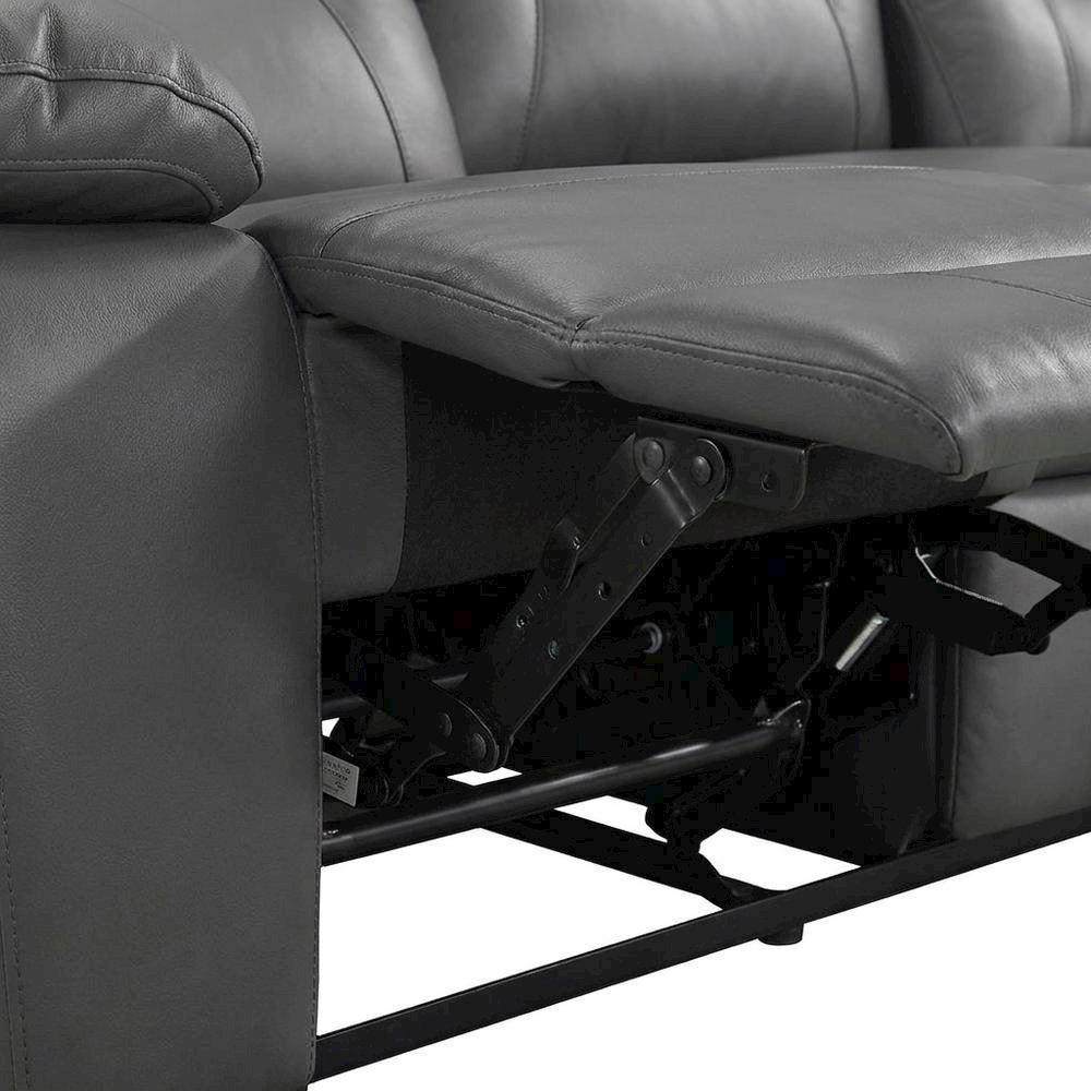 Laconia Leather Double Reclining Sofa with Top Grain for Living Room, Dark Gray. Picture 7