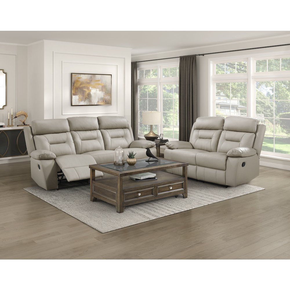 Laconia Leather Double Reclining Love Seat In Latte. Picture 2