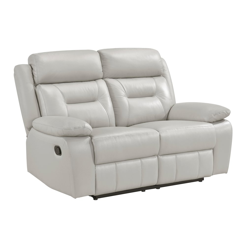 Laconia Leather Double Reclining Love Seat In Silver. Picture 1