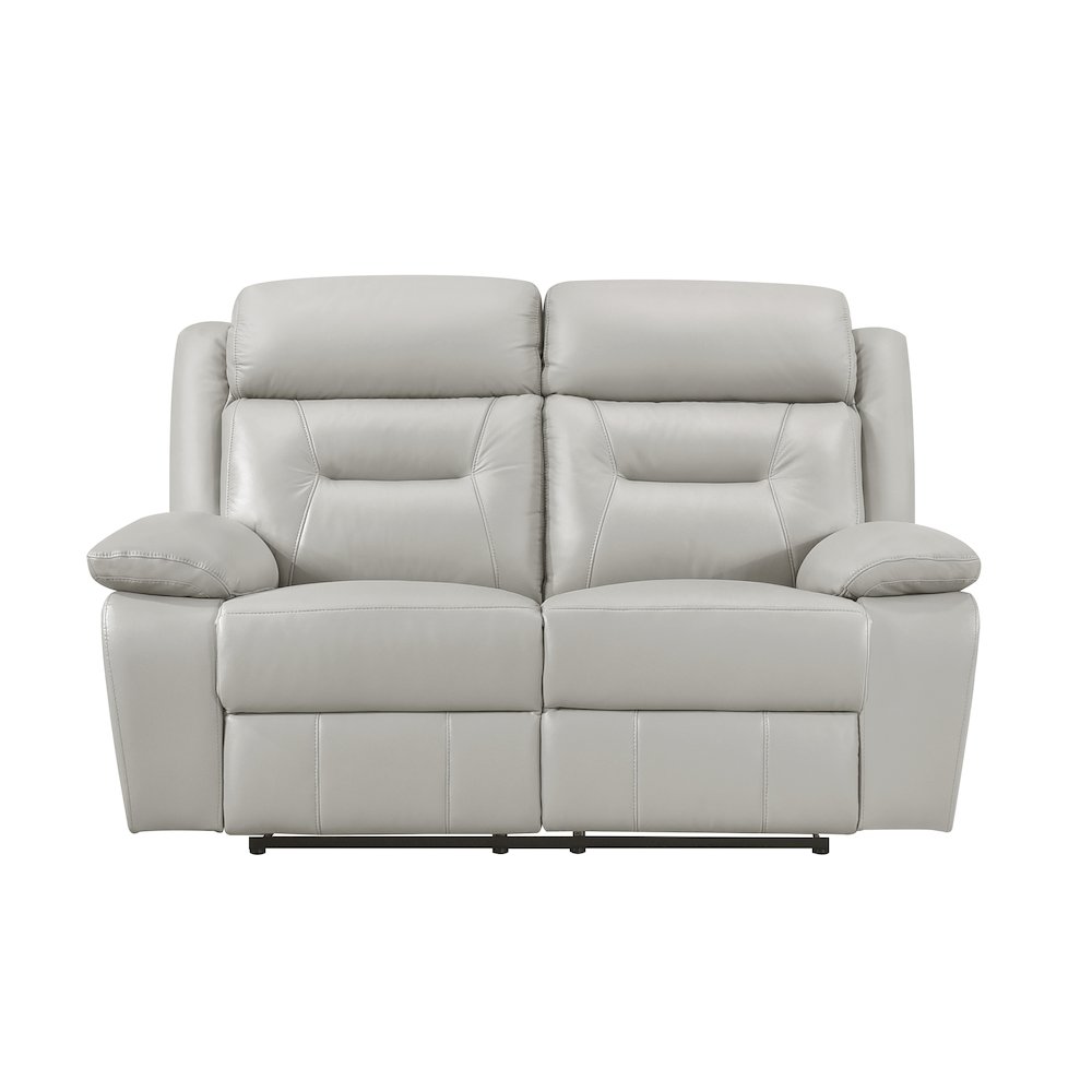 Laconia Leather Double Reclining Love Seat In Silver. Picture 5