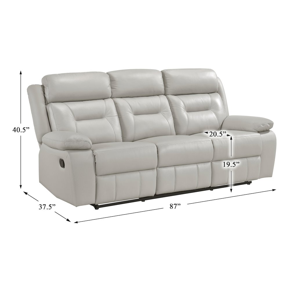 Laconia Leather Double Reclining Sofa In Silver. Picture 4
