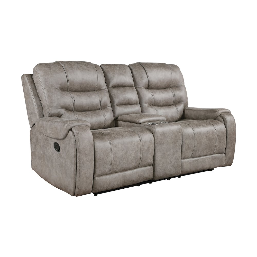 Oberon Microfiber Double Reclining Love Seat In Grayish Brown. Picture 1
