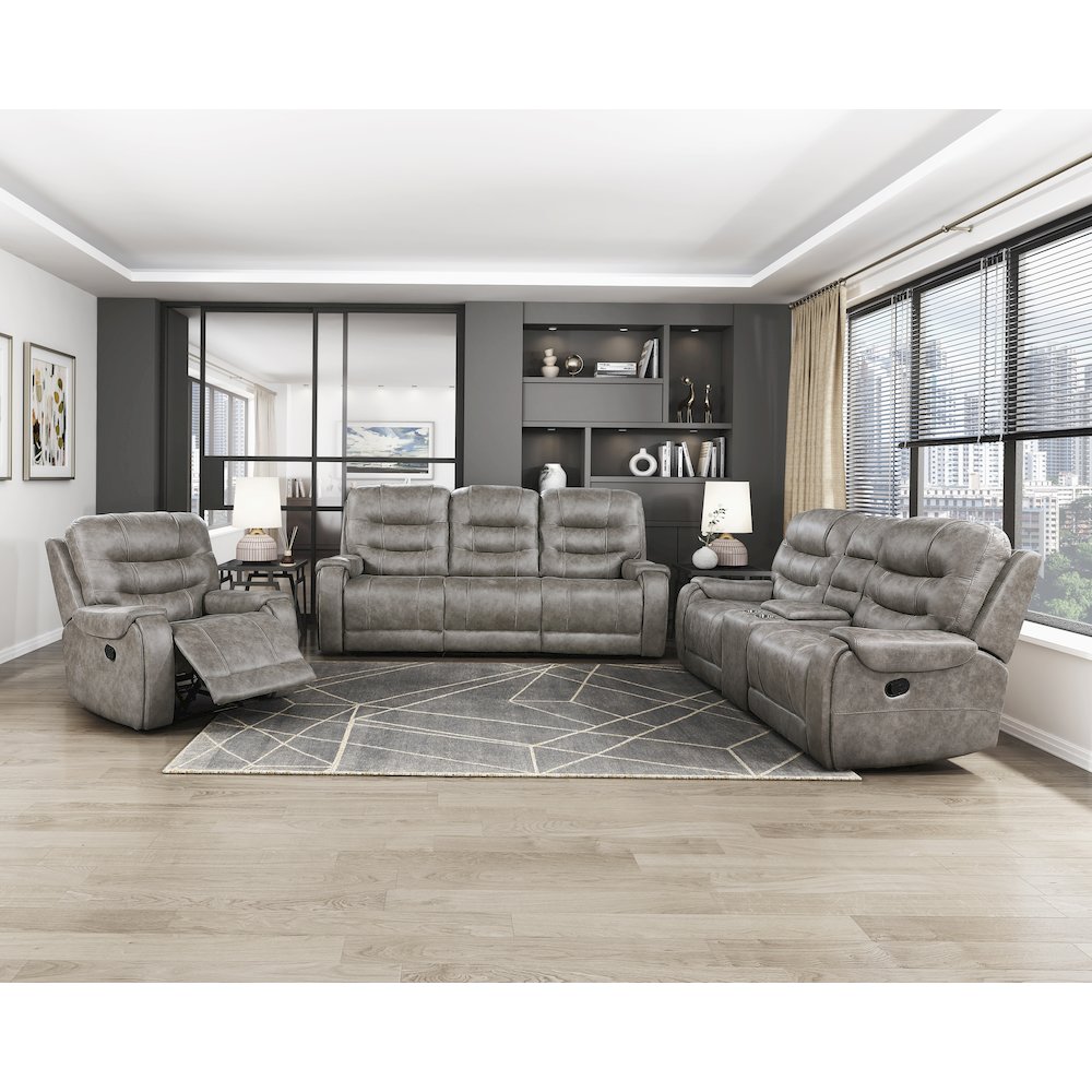 Oberon Microfiber Double Reclining Love Seat In Grayish Brown. Picture 2