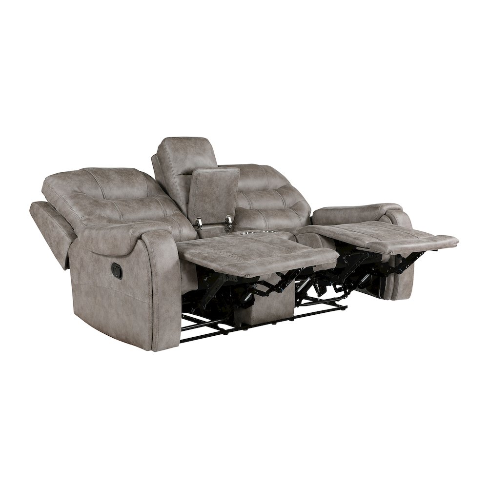 Oberon Microfiber Double Reclining Love Seat In Grayish Brown. Picture 5