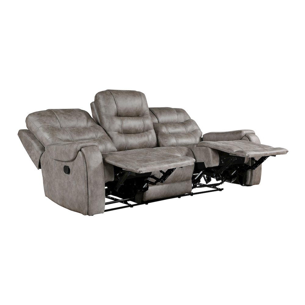 Oberon Microfiber Double Reclining Sofa In Grayish Brown. Picture 5