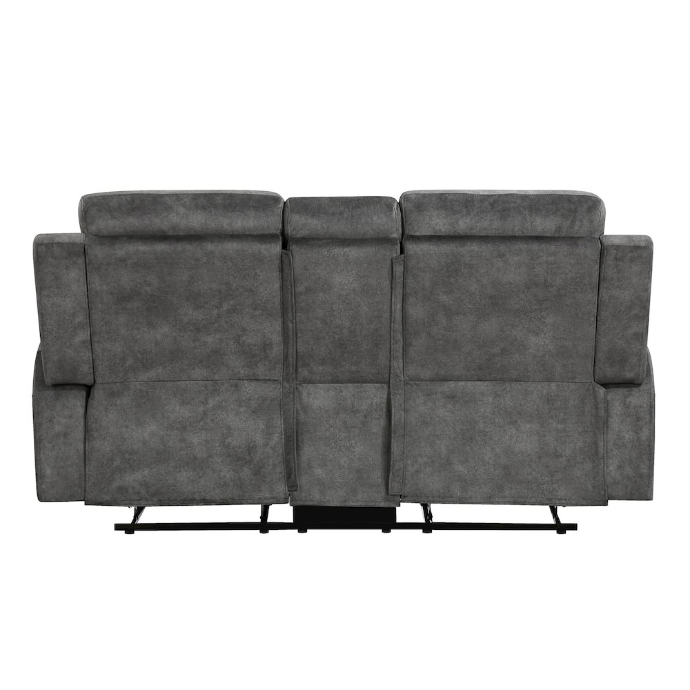 Yates Microfiber Double Reclining Love Seat With Center Console In Dark Gray. Picture 3
