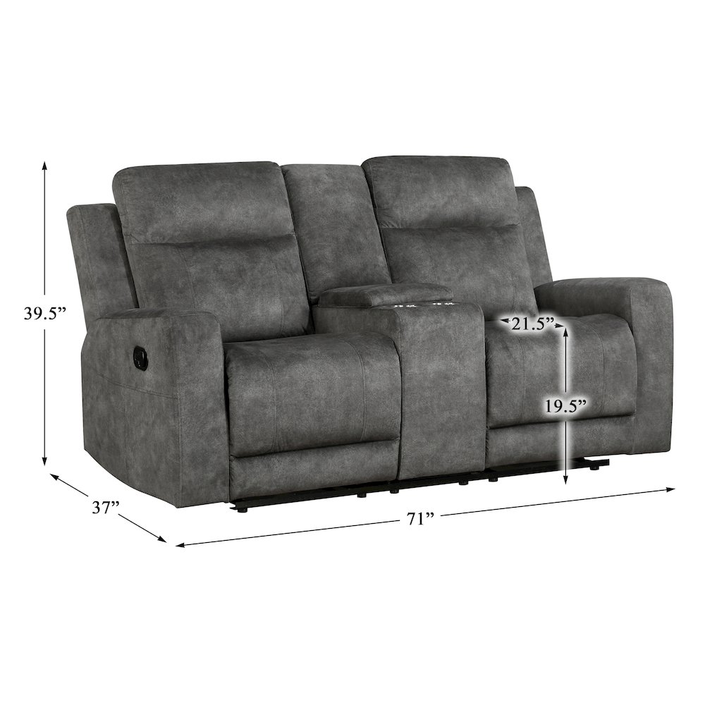 Yates Microfiber Double Reclining Love Seat With Center Console In Dark Gray. Picture 4