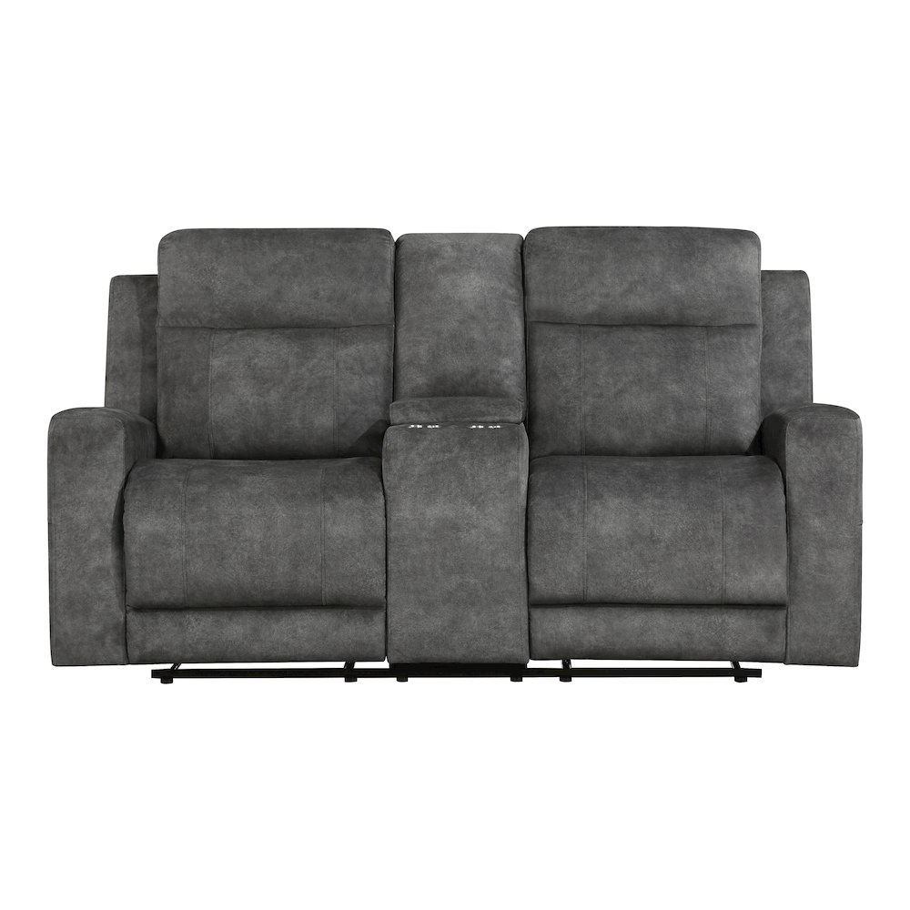 Yates Microfiber Double Reclining Love Seat With Center Console In Dark Gray. Picture 5
