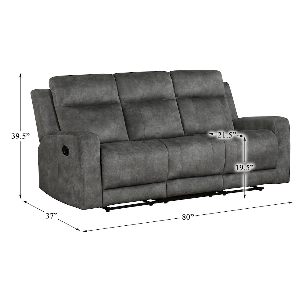 Yates Microfiber Double Reclining Sofa In Dark Gray. Picture 4