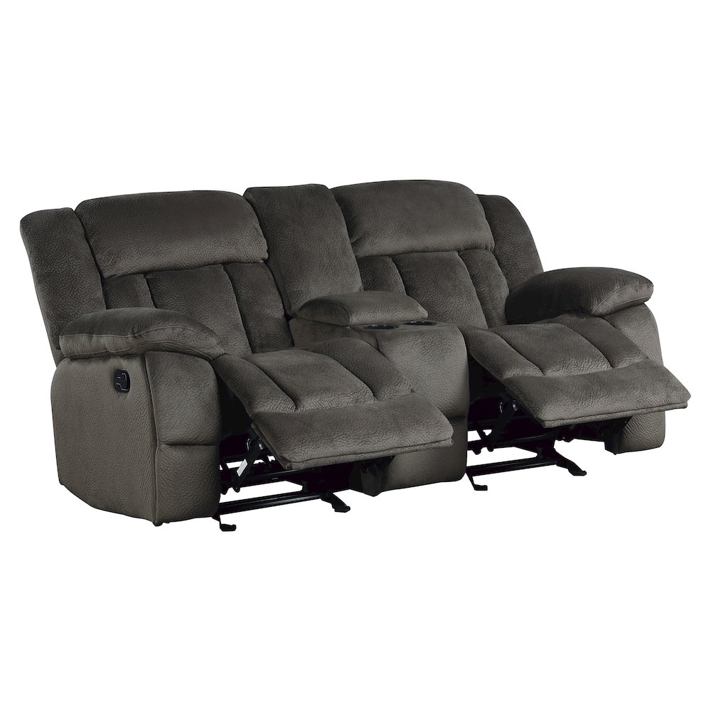 Microfiber Double Glider Reclining Love Seat With Center Console In Chocolate. Picture 3