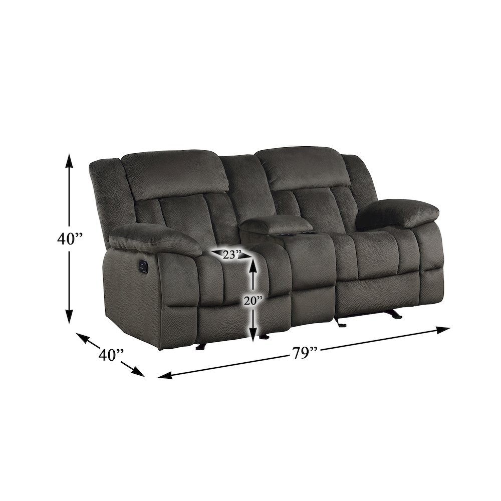 Microfiber Double Glider Reclining Love Seat With Center Console In Chocolate. Picture 4
