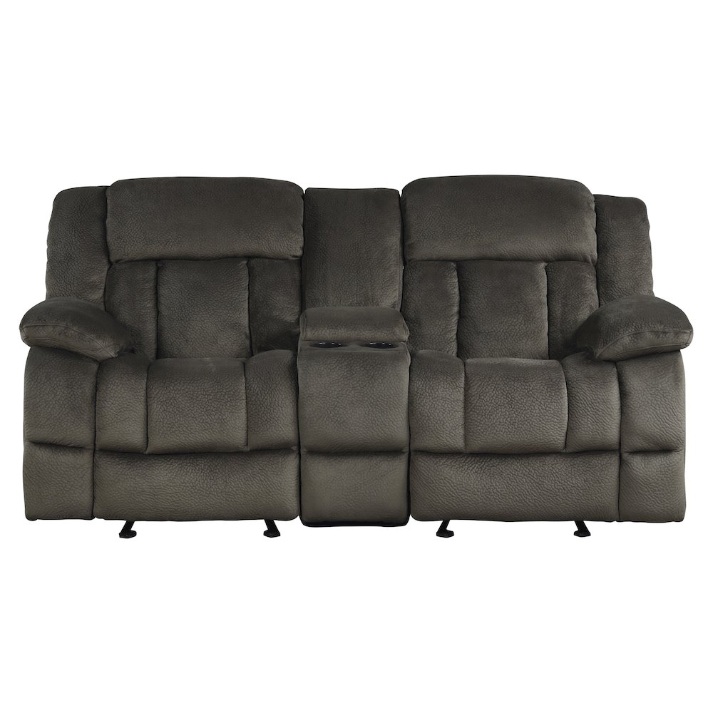 Microfiber Double Glider Reclining Love Seat With Center Console In Chocolate. Picture 5