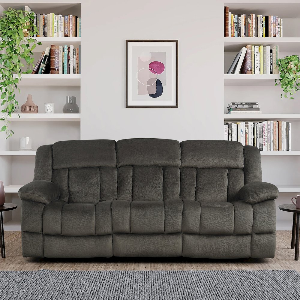 Laurelton Microfiber Double Reclining Sofa In Chocolate. Picture 2