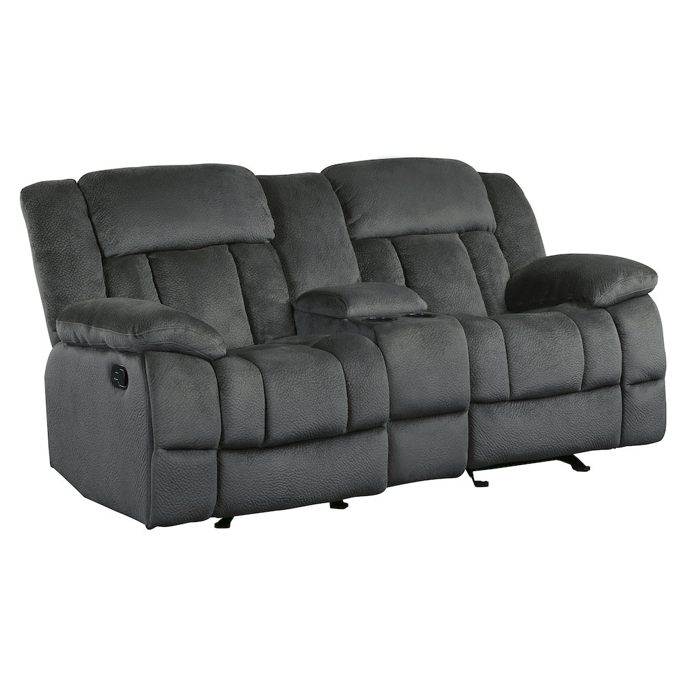Laurelton Microfiber Double Glider Reclining Love Seat In Charcoal. Picture 1