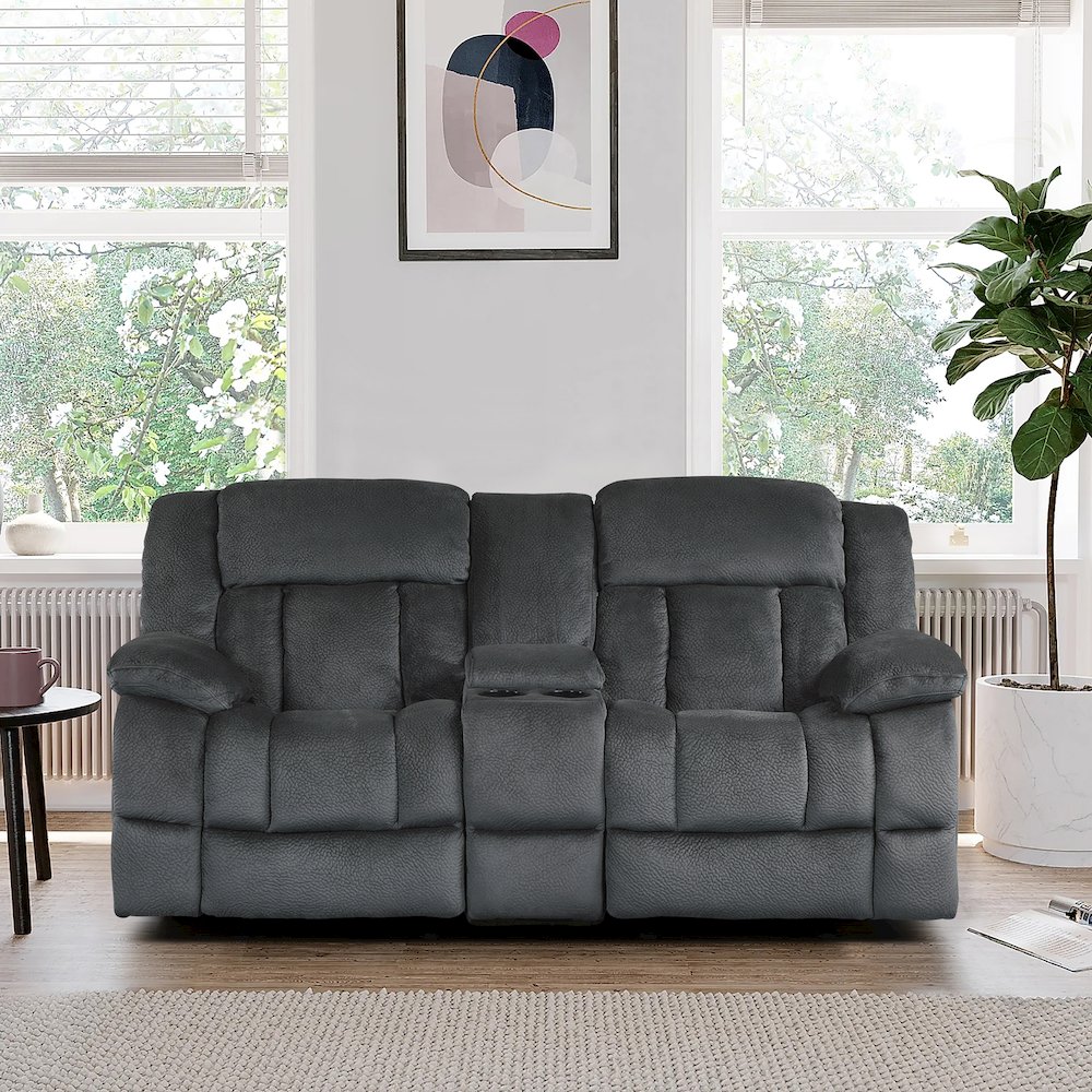 Laurelton Microfiber Double Glider Reclining Love Seat In Charcoal. Picture 2
