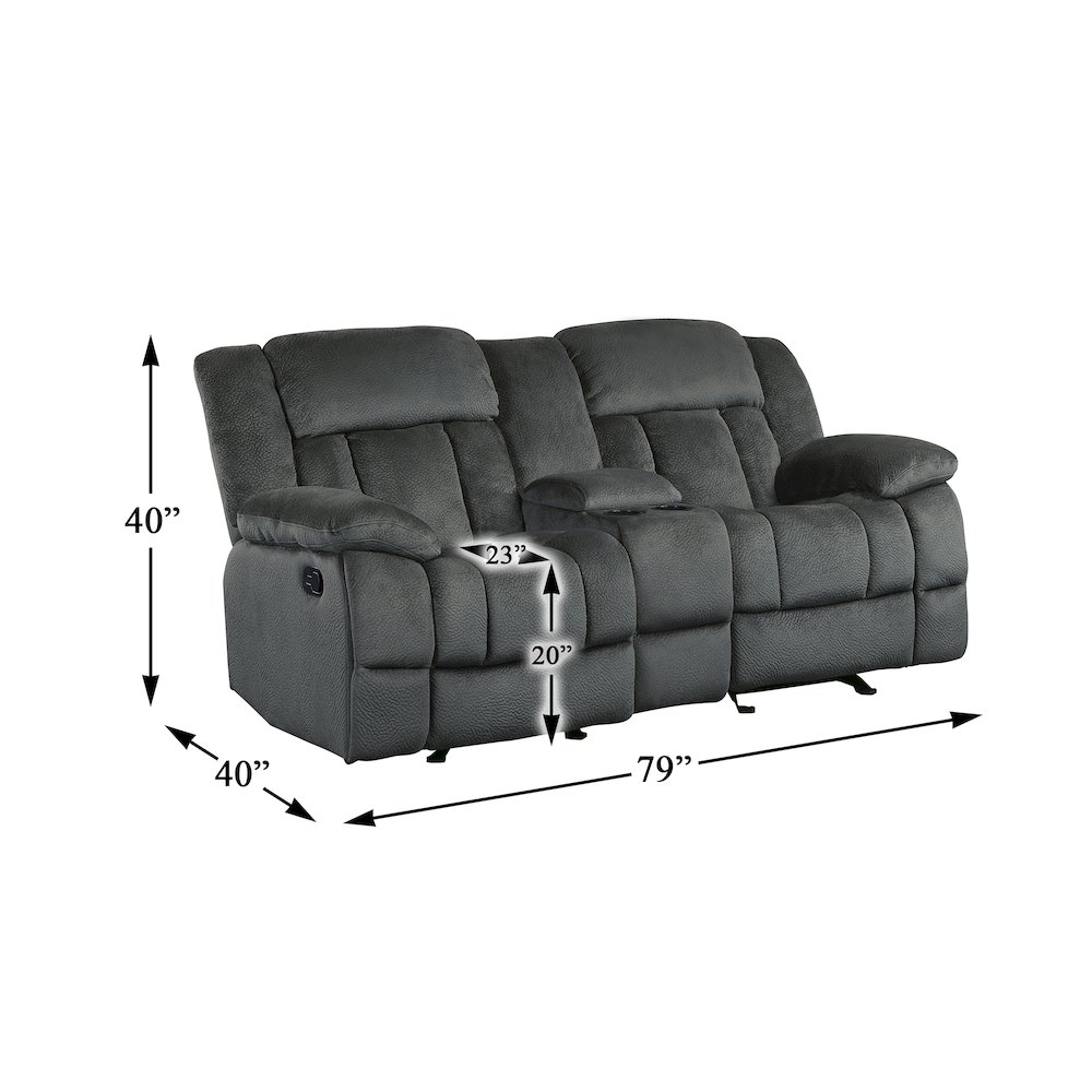Laurelton Microfiber Double Glider Reclining Love Seat In Charcoal. Picture 4