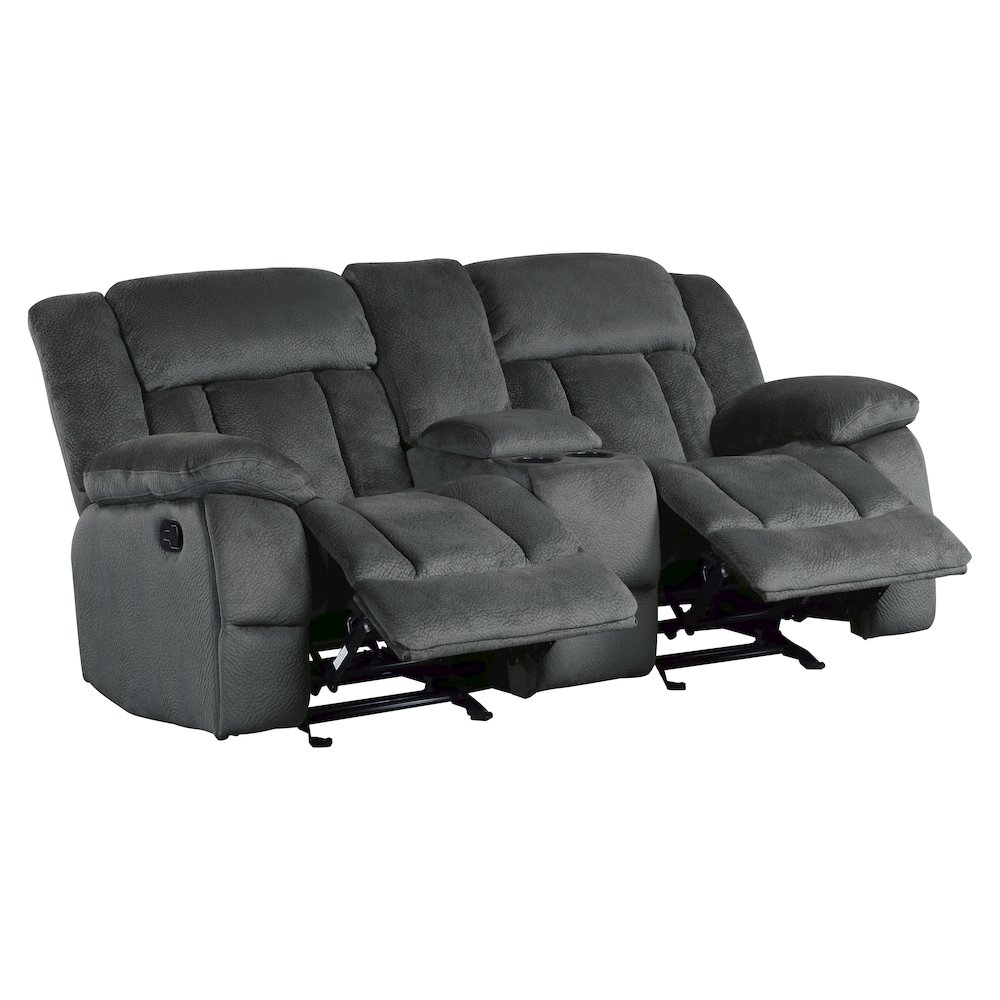 Laurelton Microfiber Double Glider Reclining Love Seat In Charcoal. Picture 5