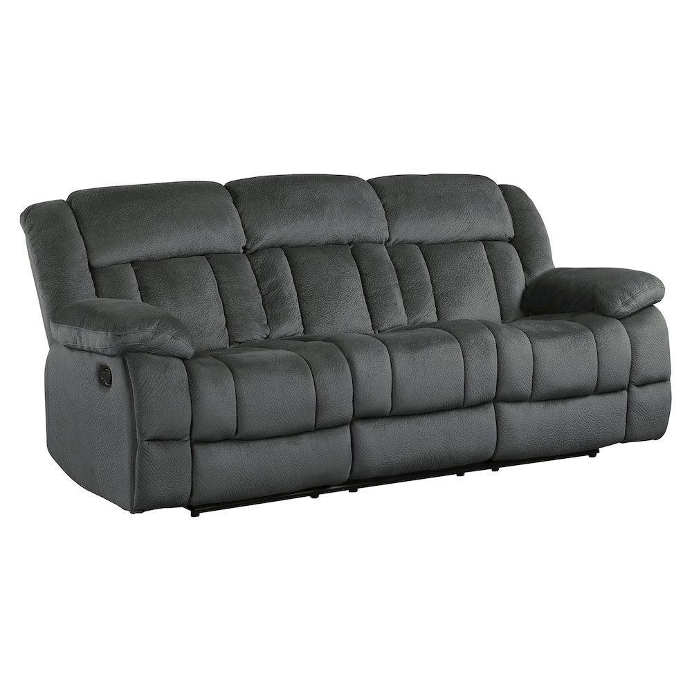 Laurelton Microfiber Double Reclining Sofa, Charcoal In Charcoal. Picture 1