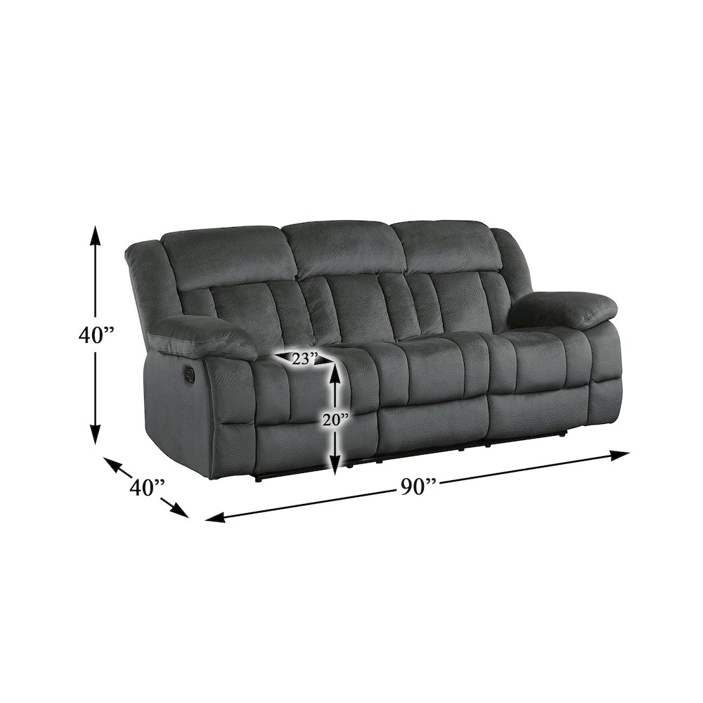 Laurelton Microfiber Double Reclining Sofa, Charcoal In Charcoal. Picture 4