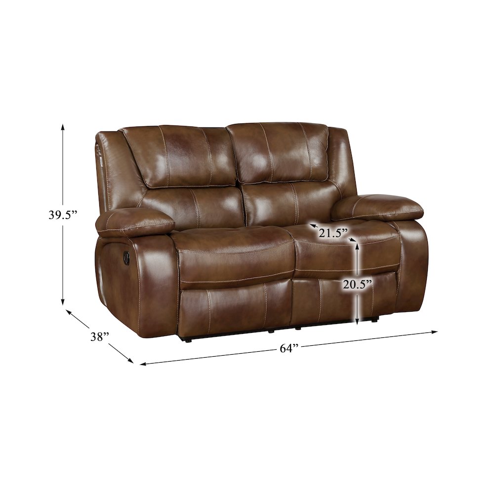 Ellicott Leather Double Reclining Love Seat In Brown. Picture 4