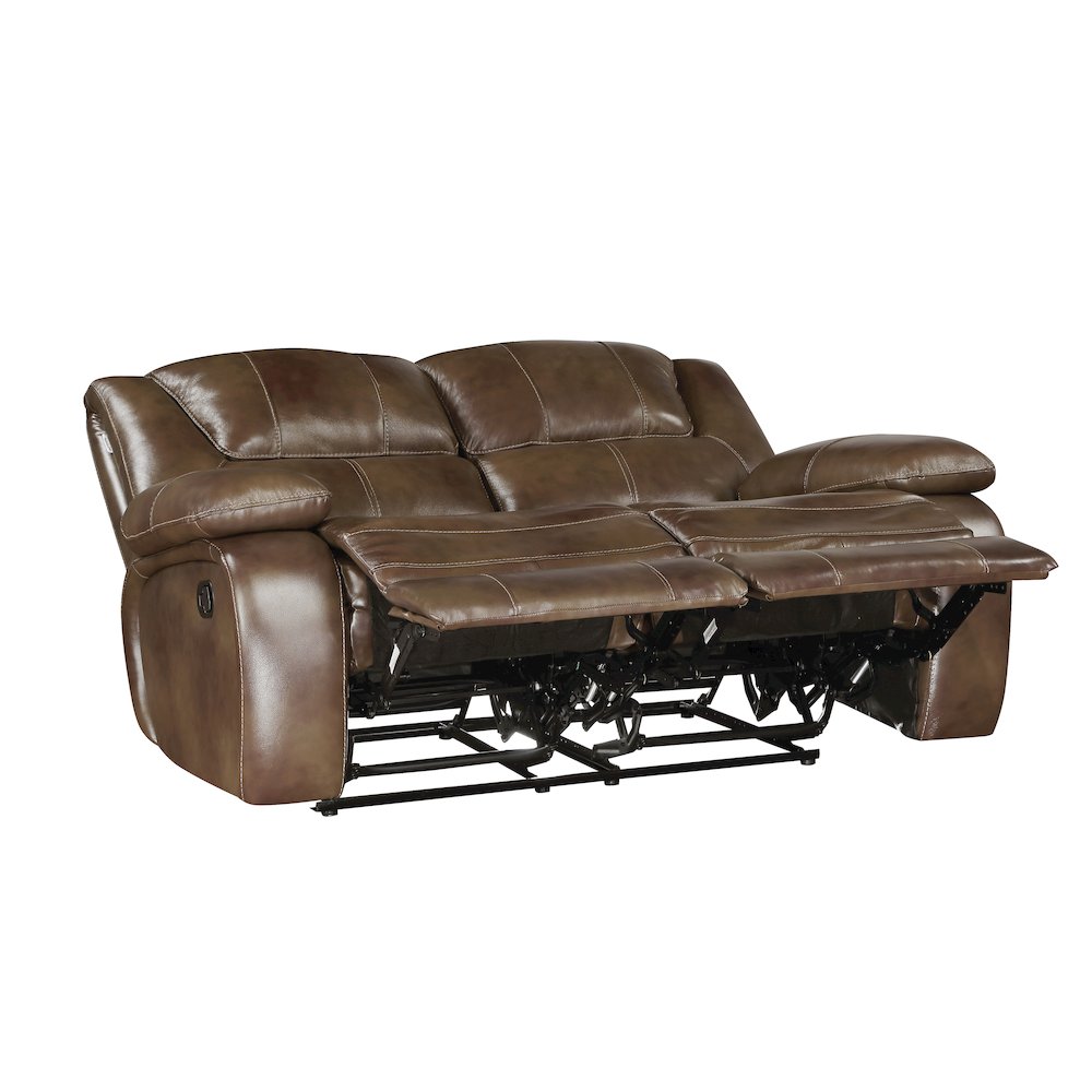 Ellicott Leather Double Reclining Love Seat In Brown. Picture 5