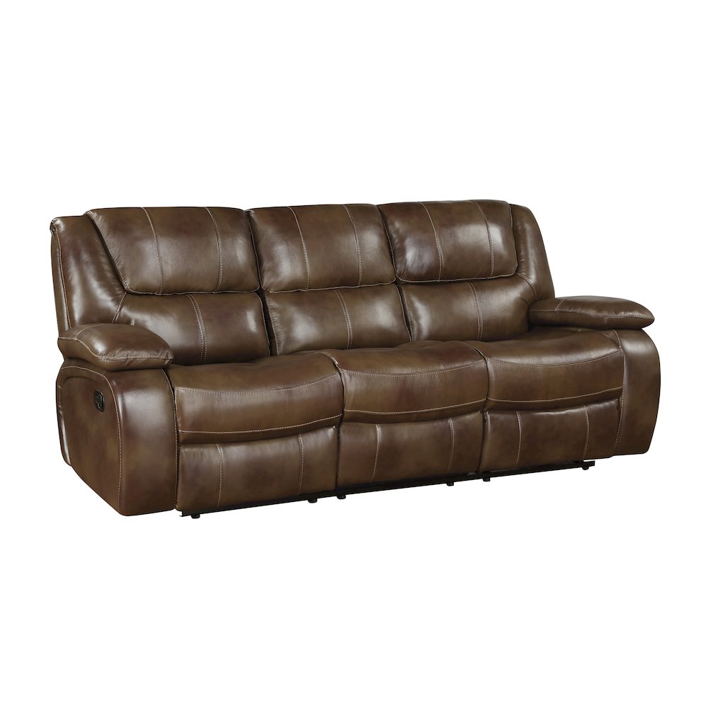 Ellicott Leather Double Reclining Sofa In Brown. Picture 1