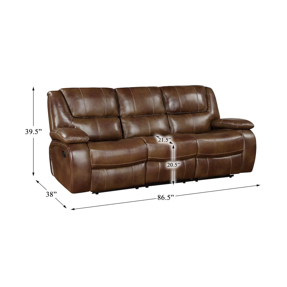 Ellicott Leather Double Reclining Sofa In Brown. Picture 4