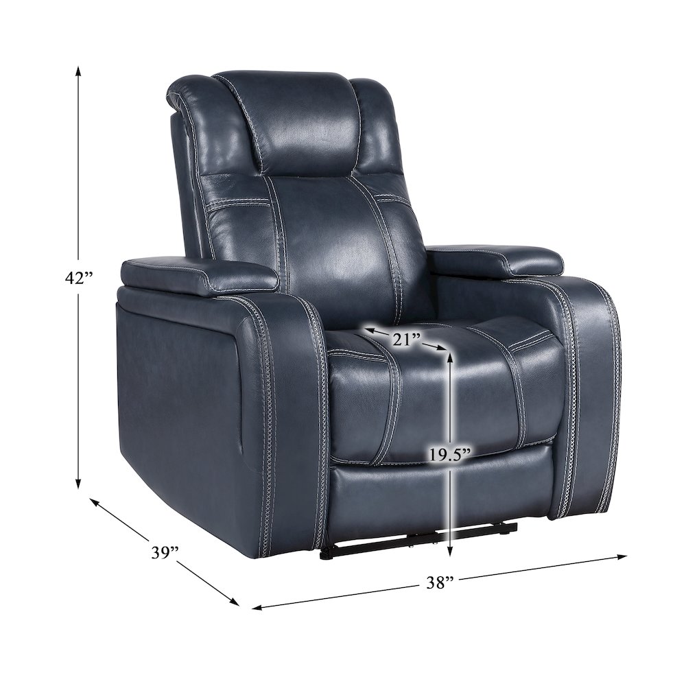 Lexicon Keziah Leather Power Reclining Chair with Power Headrest in Blue. Picture 5