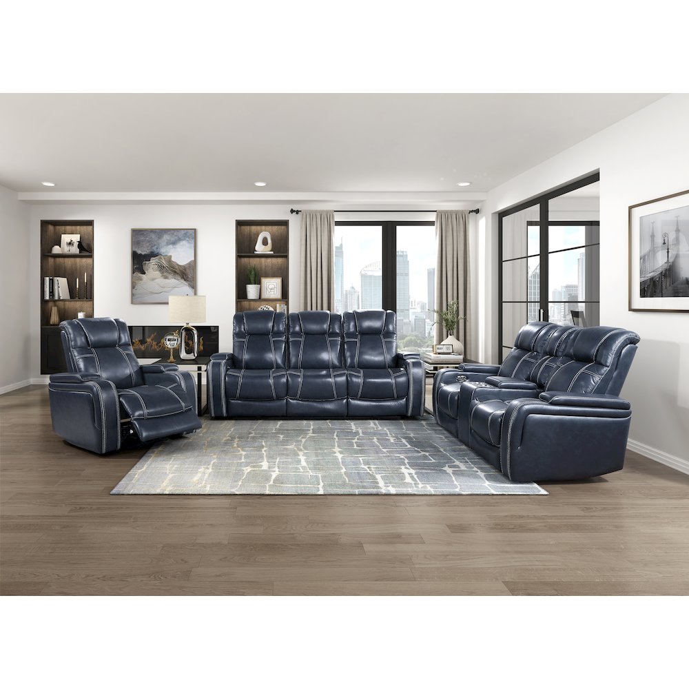 Lexicon Keziah Leather Power Double Reclining Love Seat in Blue. Picture 2