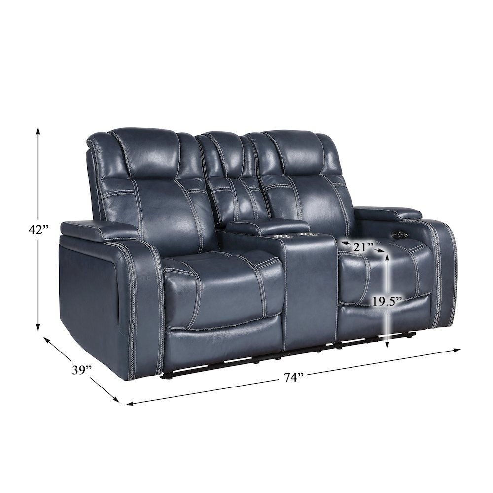 Lexicon Keziah Leather Power Double Reclining Love Seat in Blue. Picture 4