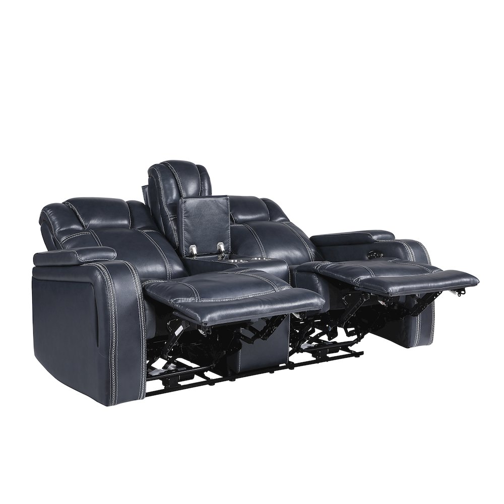 Lexicon Keziah Leather Power Double Reclining Love Seat in Blue. Picture 5