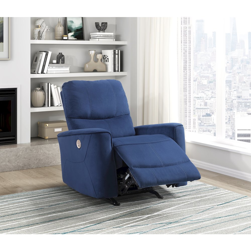 Lexicon Artem Velvet Power Rocker Reclining Chair in Navy. Picture 2