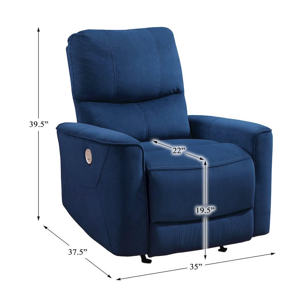 Lexicon Artem Velvet Power Rocker Reclining Chair in Navy. Picture 3