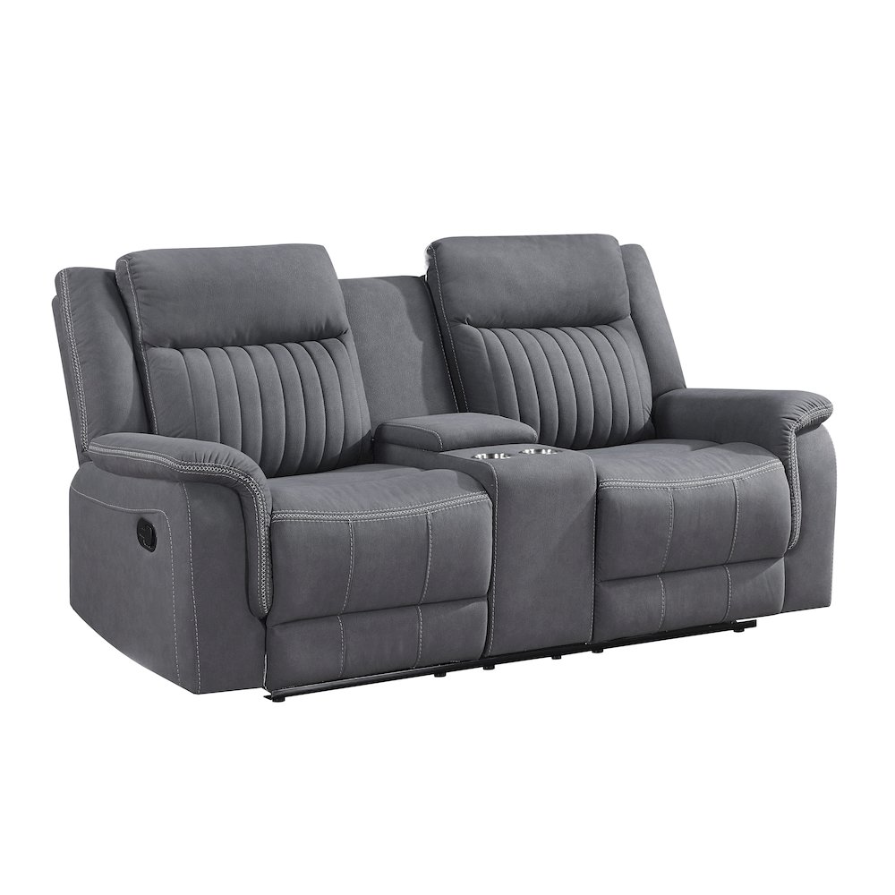 Dean Microfiber Double Reclining Love Seat With Center Console In Gray. Picture 1