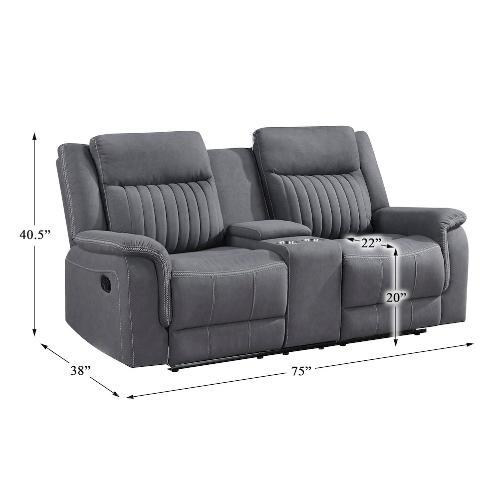 Dean Microfiber Double Reclining Love Seat With Center Console In Gray. Picture 4