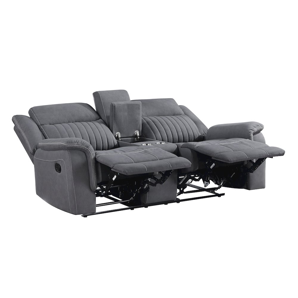 Dean Microfiber Double Reclining Love Seat With Center Console In Gray. Picture 5