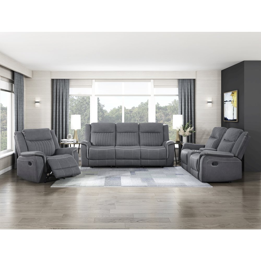 Dean Microfiber Double Reclining Sofa In Gray. Picture 2