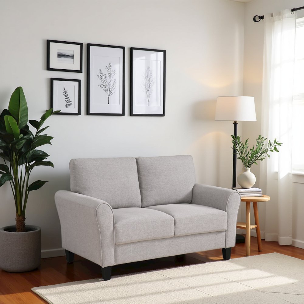 Sand Finished Upholstered Love Seat, Small Loveseat Sofa for Compact Spaces. Picture 2