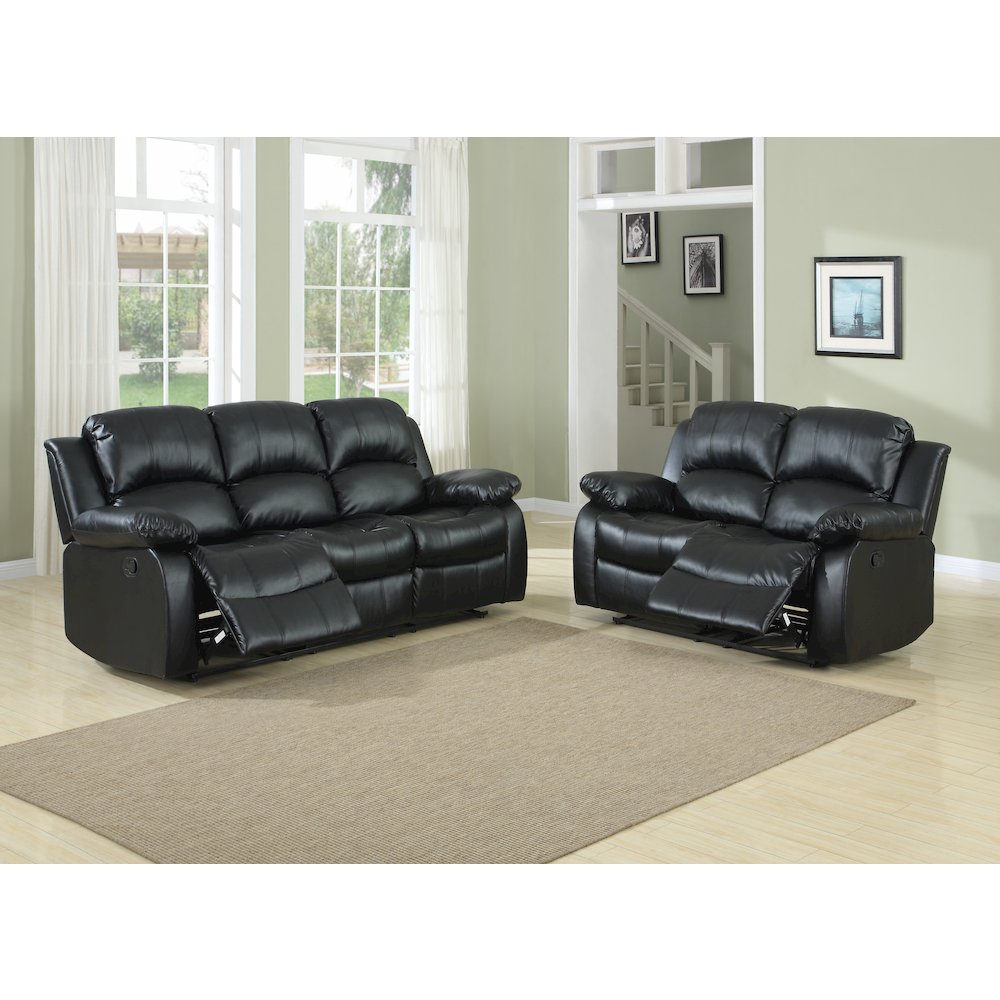 Cranley Faux Leather Double Reclining Sofa In Black. Picture 4