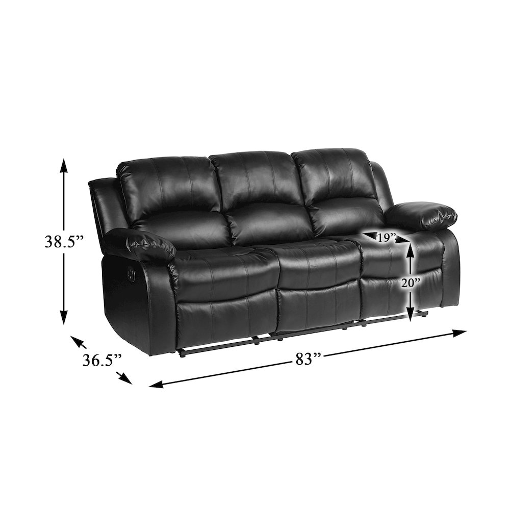 Cranley Faux Leather Double Reclining Sofa In Black. Picture 2