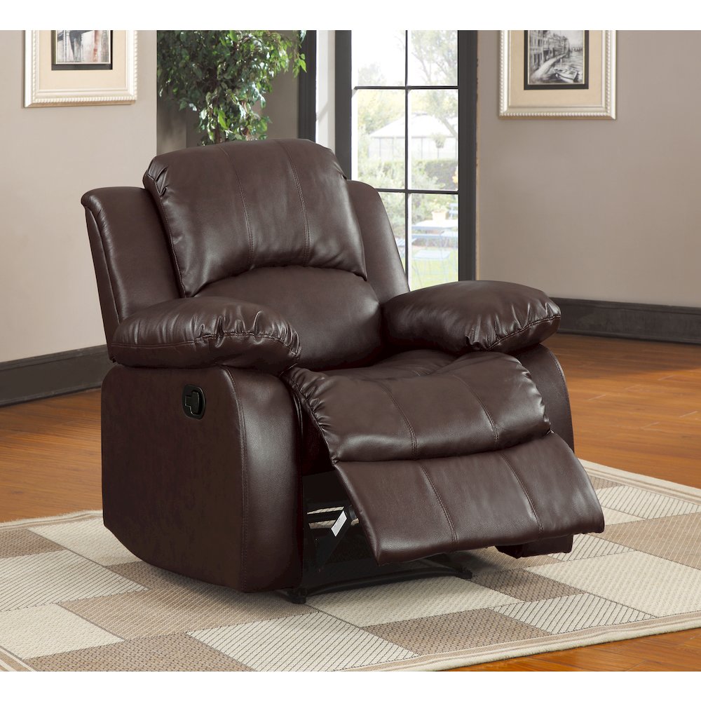 Cranley Faux Leather Reclining Chair In Brown. Picture 2