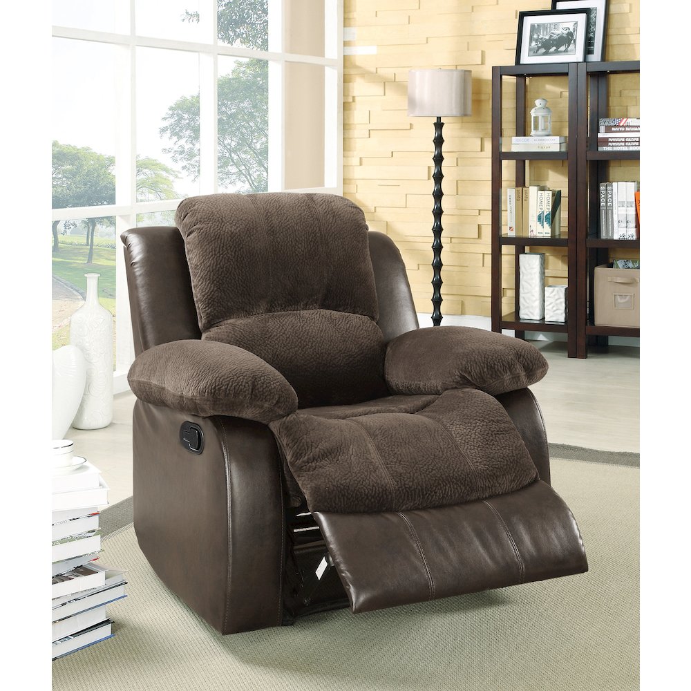 Cranley Textured Fabric Reclining Chair In Chocolate. Picture 2
