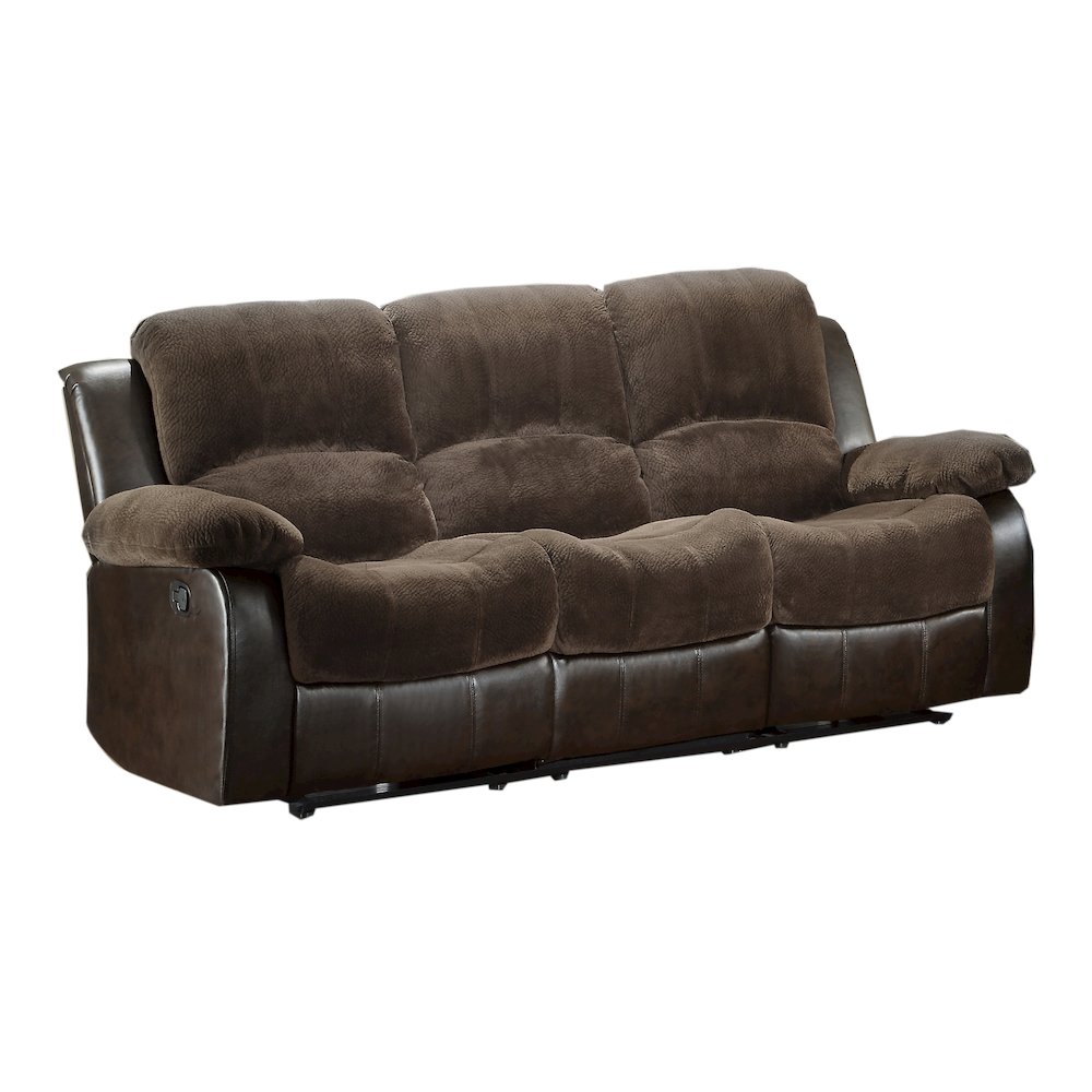 Cranley Textured Fabric Double Reclining Sofa In Chocolate. Picture 1