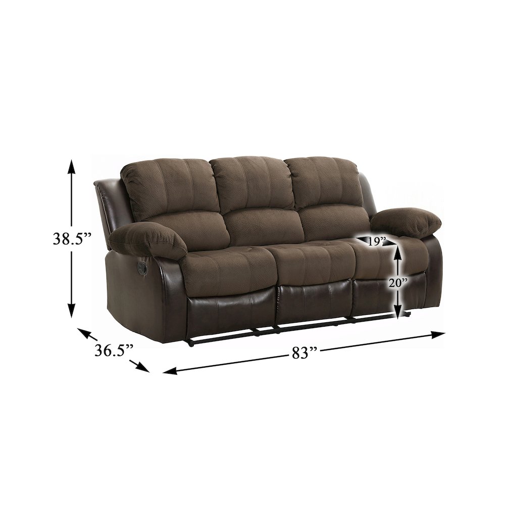 Cranley Textured Fabric Double Reclining Sofa In Chocolate. Picture 4