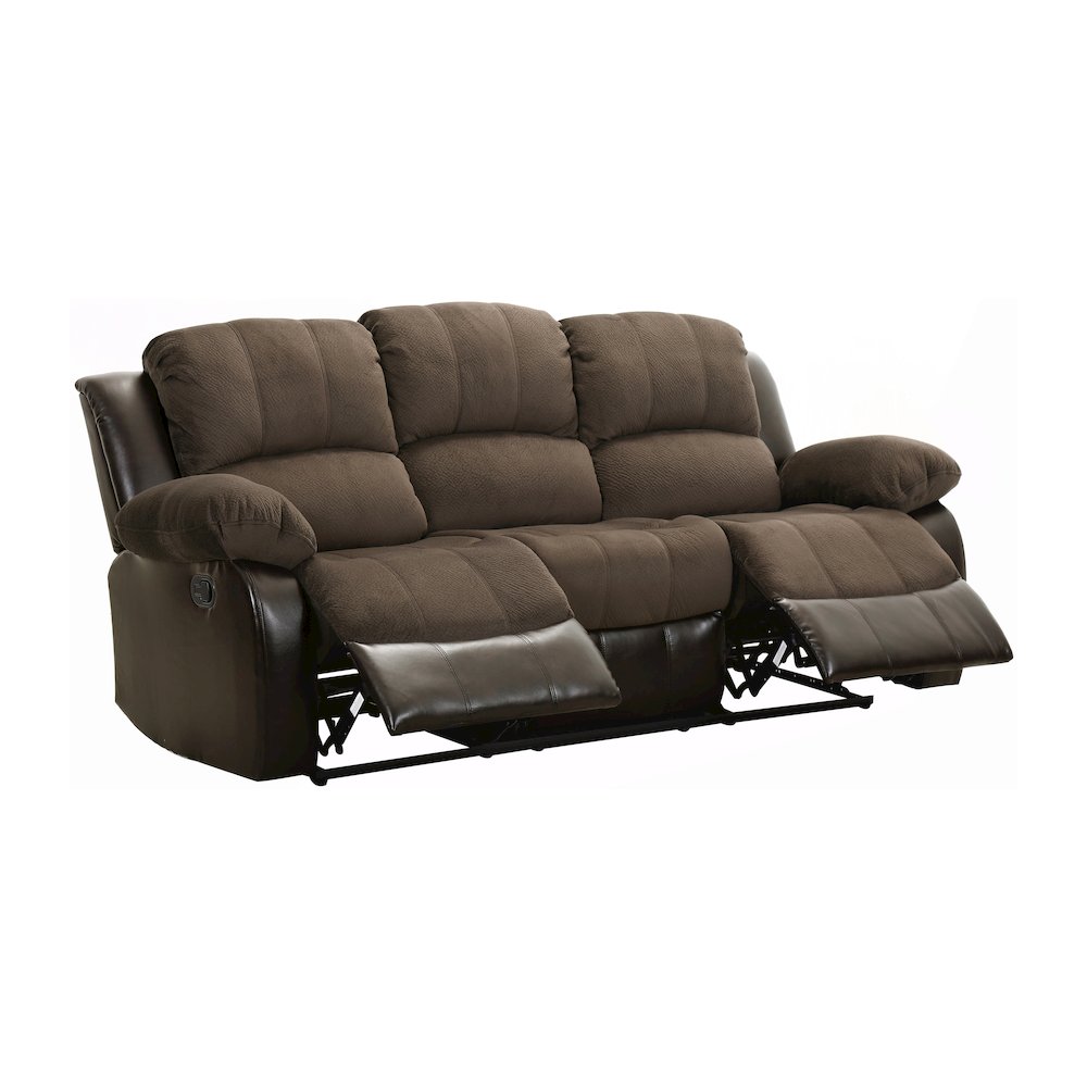 Cranley Textured Fabric Double Reclining Sofa In Chocolate. Picture 5