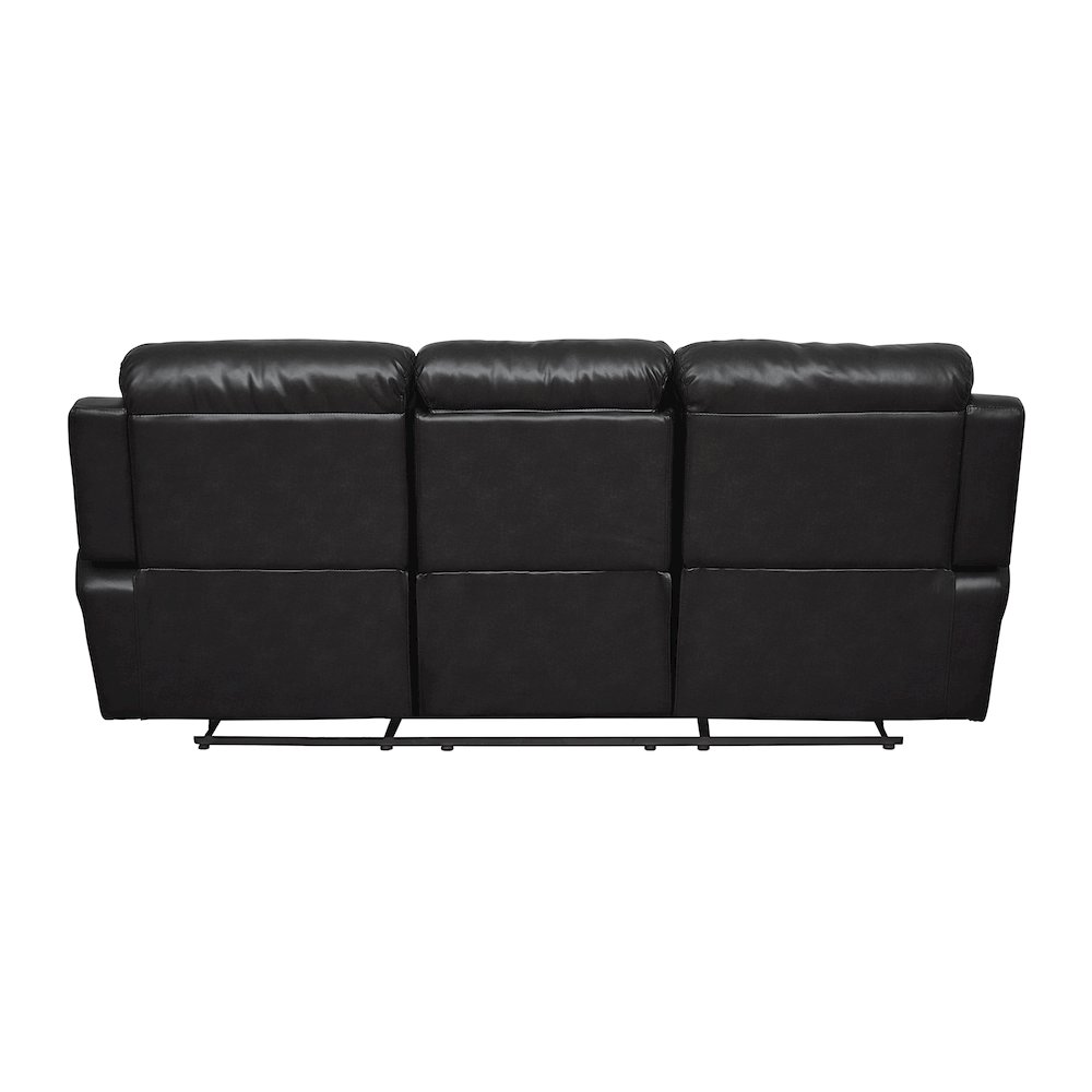 Faux Leather Double Reclining Sofa With Center Drop-Down Cup Holders In Black. Picture 3