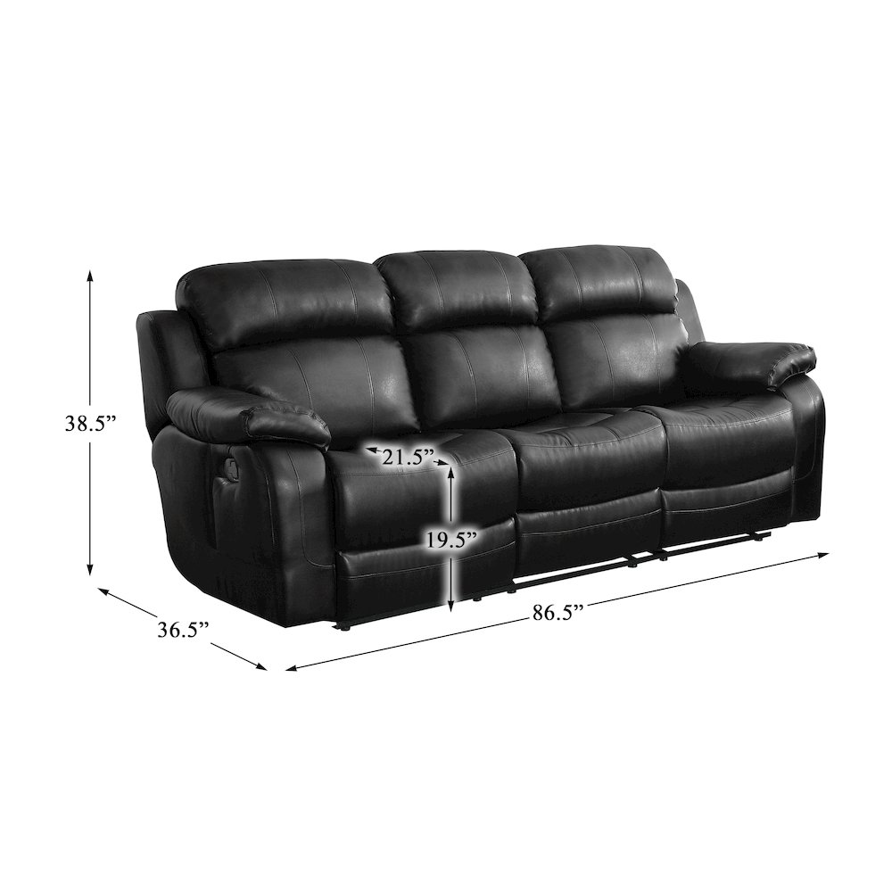 Faux Leather Double Reclining Sofa With Center Drop-Down Cup Holders In Black. Picture 4