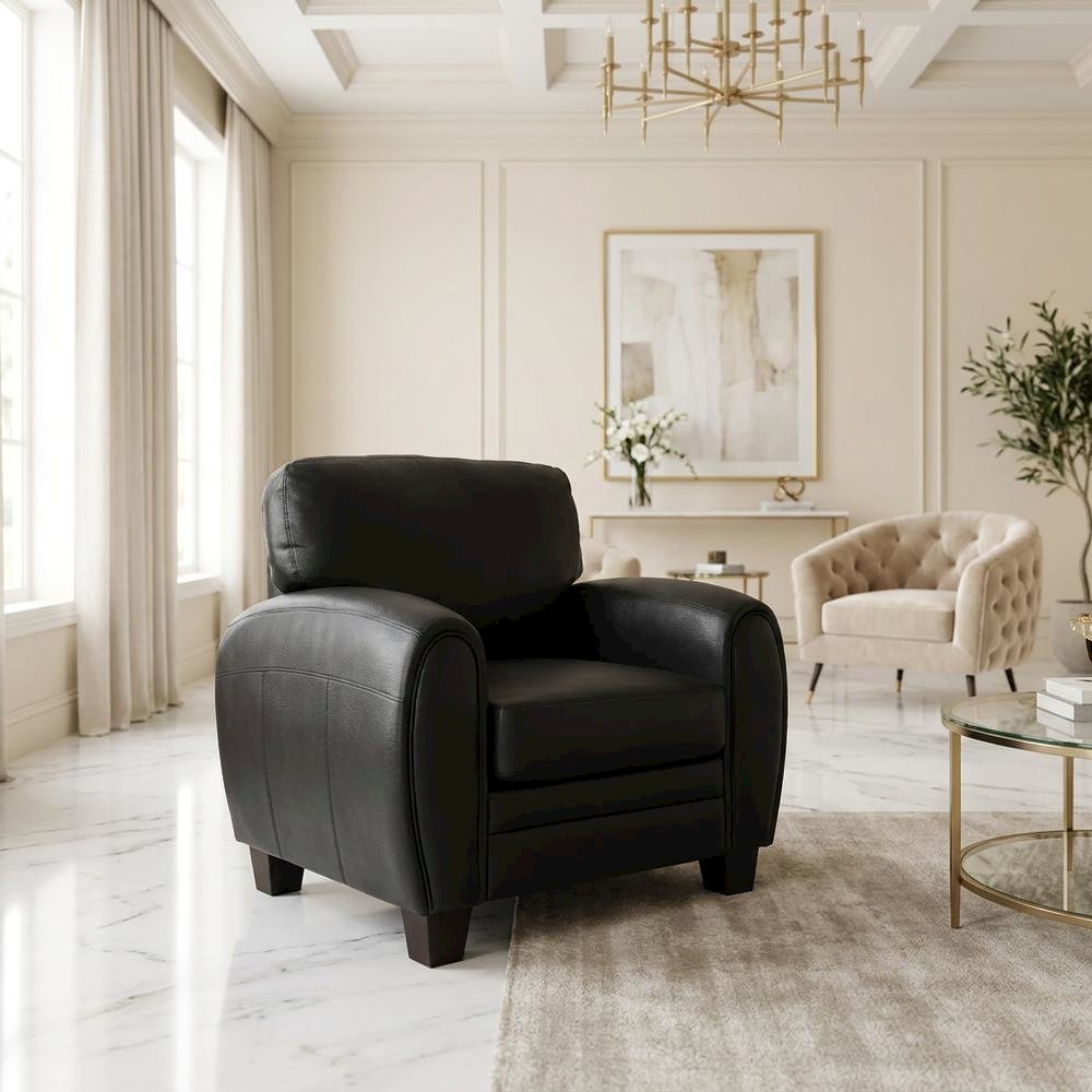 Faux Leather Accent Chair with Padded Seat and Arms for Bedroom, Black. Picture 2