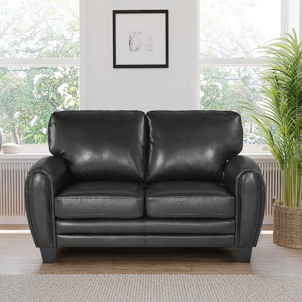 Rubin Faux Leather Love Seat In Black. Picture 2