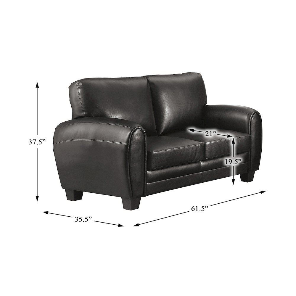Rubin Faux Leather Love Seat In Black. Picture 4